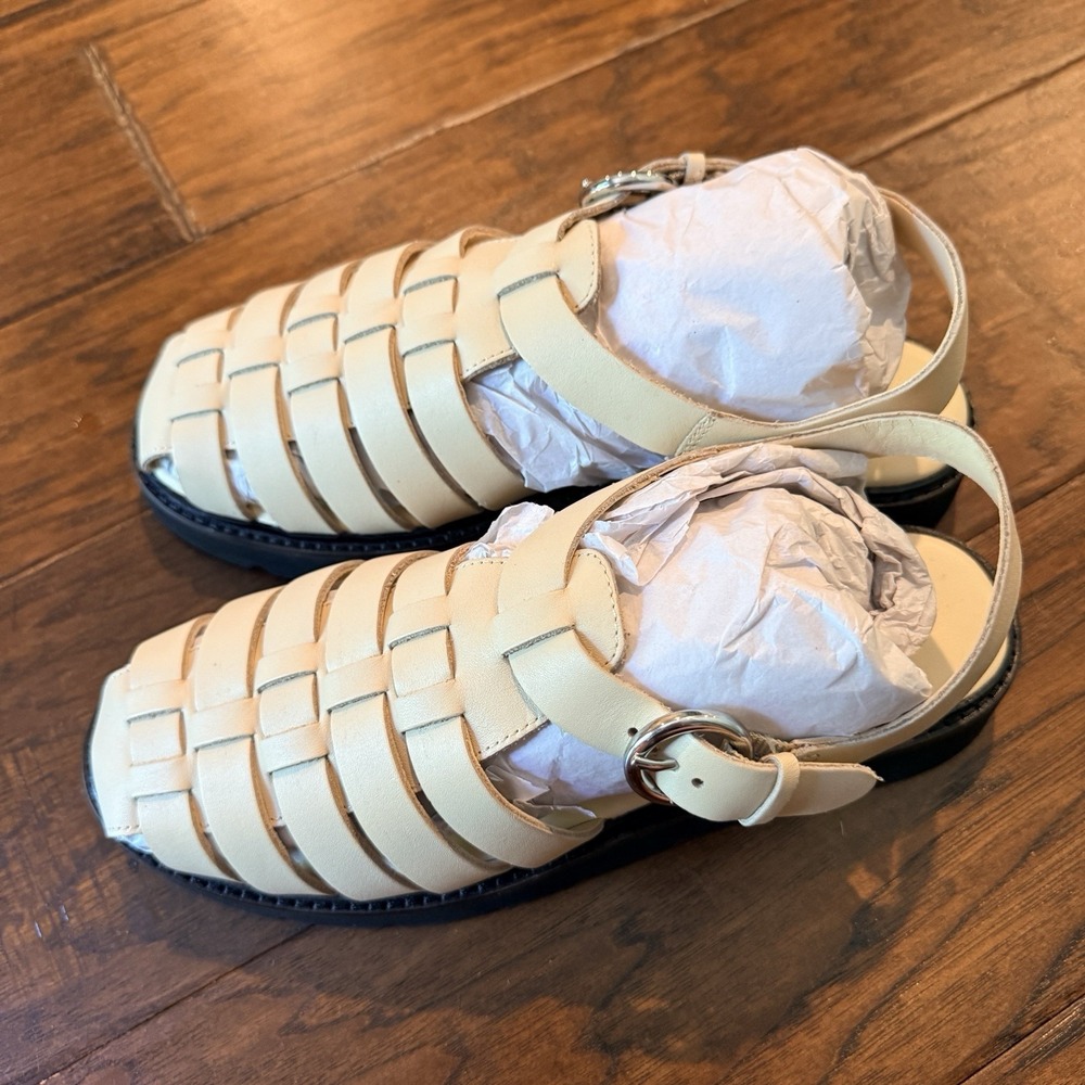 Anthropologie Fisherman Sandals Womens 10 Tan Leather Lug Sole Caged Closed Toe - Picture 15 of 15